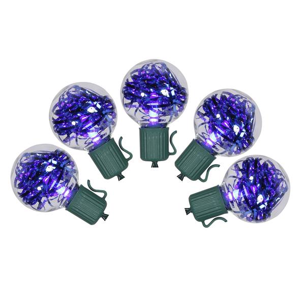 25 Light 25' Green Wire Blue Tinsel G40 LED String with 12" Spacing