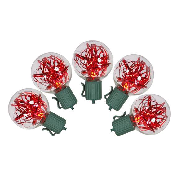 25 Light 25' Green Wire Red Tinsel G40 LED String with 12" Spacing