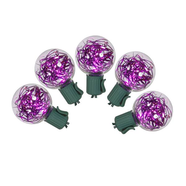 25 Light 25' Green Wire Purple Tinsel G40 LED String with 12" Spacing