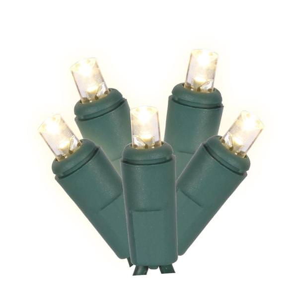 50 Light 4.8 watt 17' Green Wire Warm White Wide Angle LED Light String
