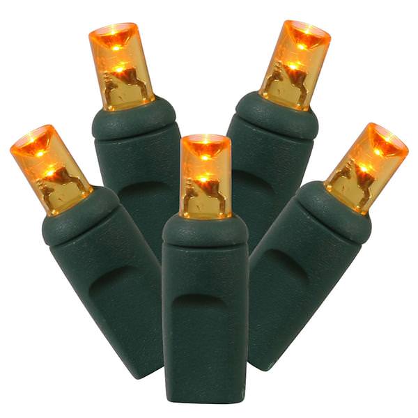 50 Light 25' Green Wire Orange Wide Angle LED Miniature String with 6" Spacing