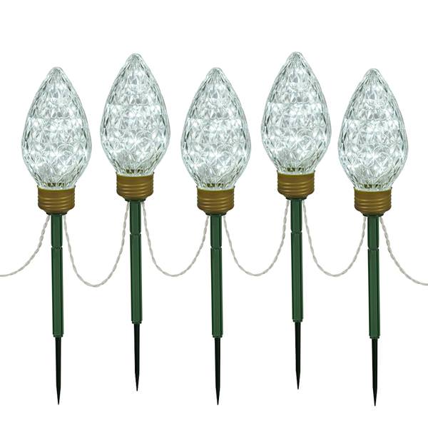 100 Light 8.5" Warm White Faceted C9 LED 5 Piece Lawn Stake Set