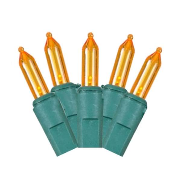 50 Light 23' Green Wire Orange Italian LED Miniature String with 5.5" Spacing