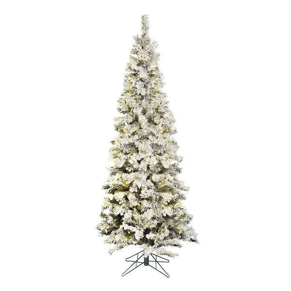 4.5' x 26" Artificial Flocked Pacific Pencil 150 Italian LED Warm White Lights