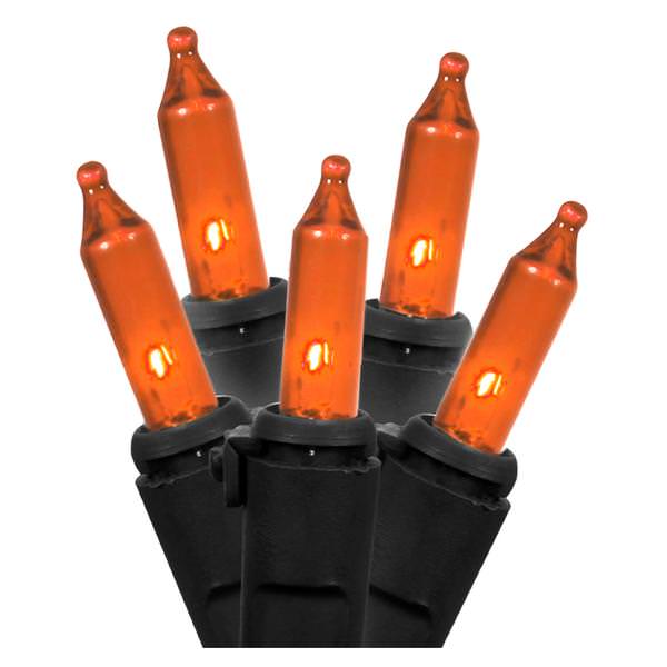 100 Light 33' Black Wire Orange Miniature String with 4" Spacing