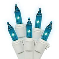 View 50 Light 16' White Wire Teal Miniature String with 4" Spacing