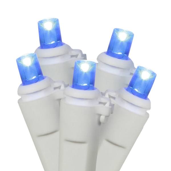50 Light 25' White Wire Blue Wide Angle LED Lights with 6" Spacing