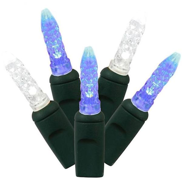 70 Light 9' Green Wire Blue / Pure White LED Icicle Light String with 3.5" Spacing