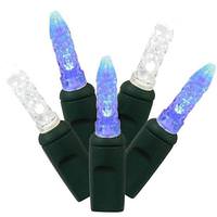 Vickerman 70 Light 9' Green Wire Blue / Pure White LED Icicle Light String with 3.5" Spacing