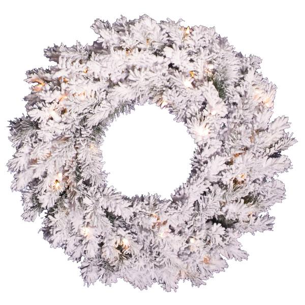 24" Artificial Flocked Alaskan Pine Wreath 50 Clear Lights