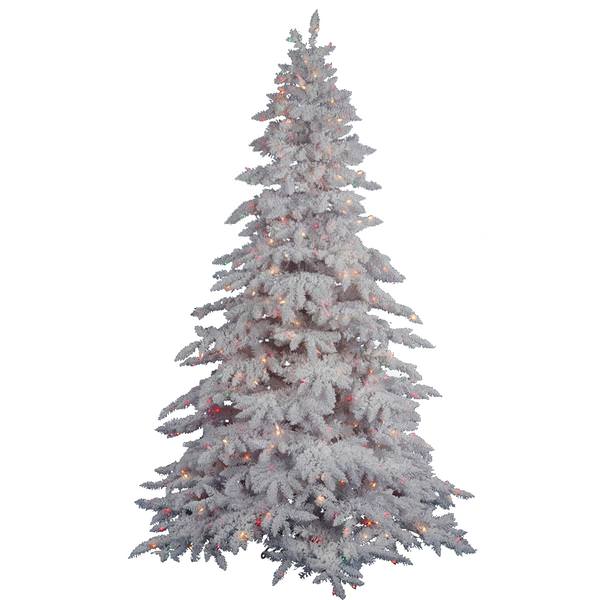 7.5' x 65" Artificial Flocked White Spruce 850 Multi-Color Lights