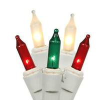 Vickerman 100 Light 46' White Wire Red / White / Green DuraLit Miniature String with 5.5" Spacing