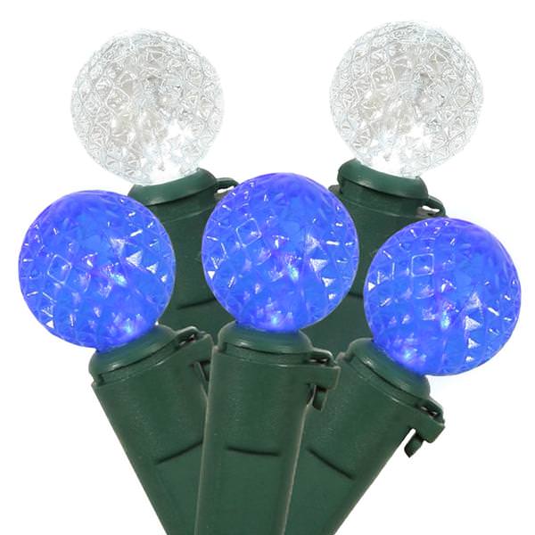 50 Light 17' Green Wire Blue / White G12 Berry LED Miniature String with 4" Spacing