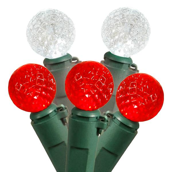 50 Light 17' Green Wire Red / White G12 Berry LED Miniature String with 4" Spacing