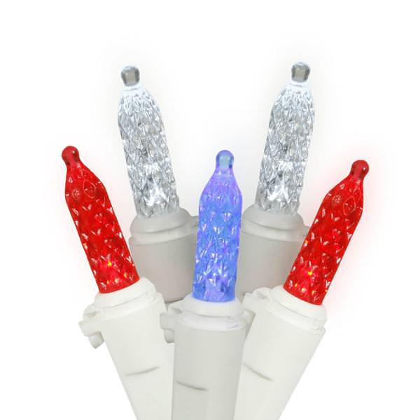 70 Light 35' White Wire Red / White / Blue M5 LED Miniature String with 6" Spacing
