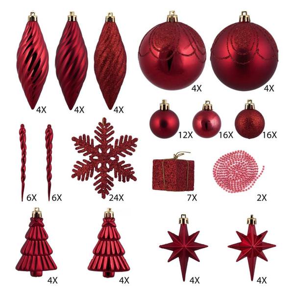 125 Piece Red Assorted Ornament Set