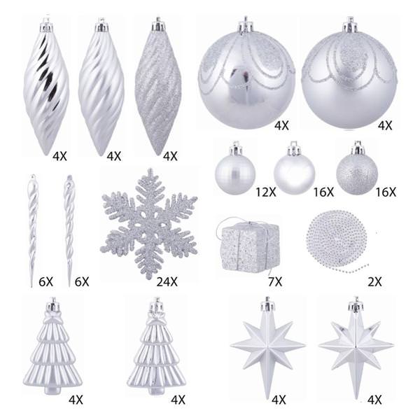 125 Piece Silver Assorted Ornament Set