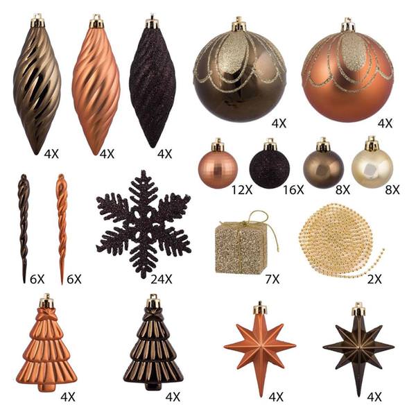 125 Piece Mocha Assorted Ornament Set