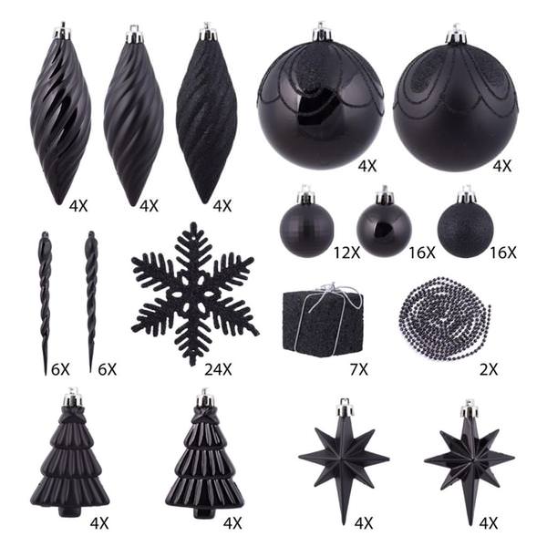 125 Piece Black Assorted Ornament Set