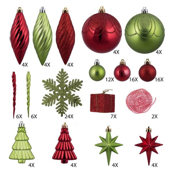 125 Piece Red / Kiwi Assorted Ornament Set