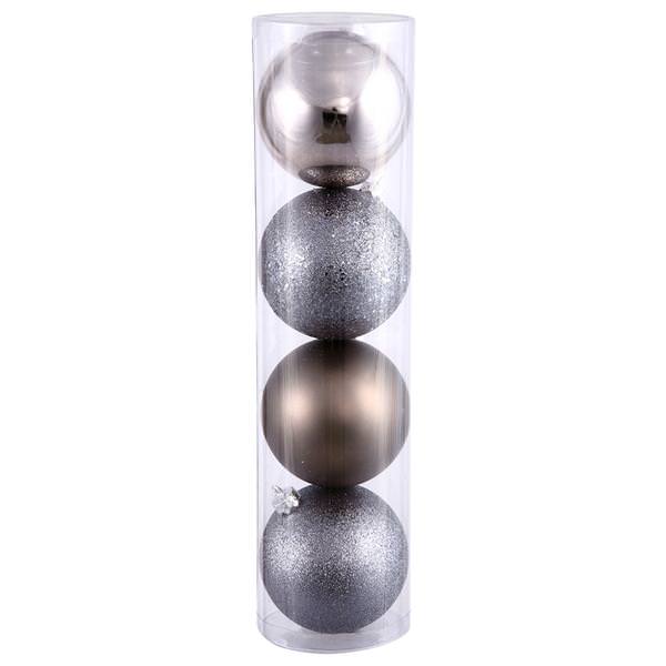 4" Pewter Shiny Matte Glitter Sequin Ball Ornament (12 pack)