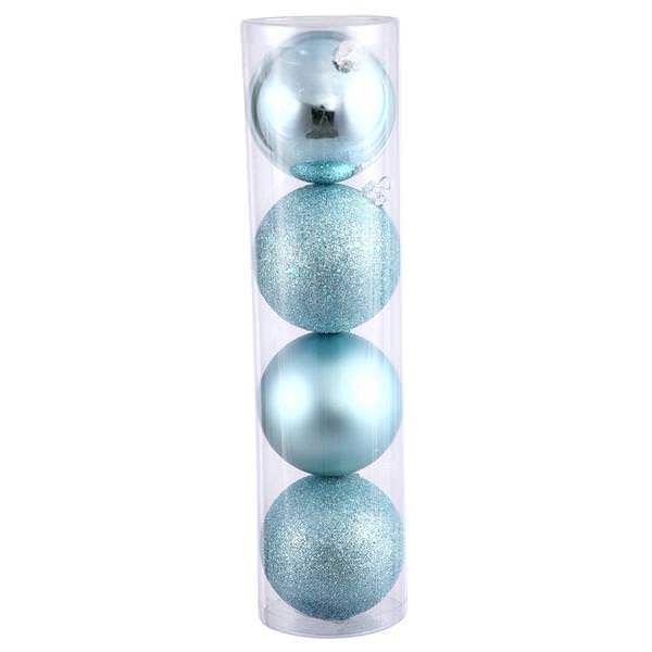 4" Baby Blue Shiny Matte Glitter Sequin Ball Ornament (12 pack)