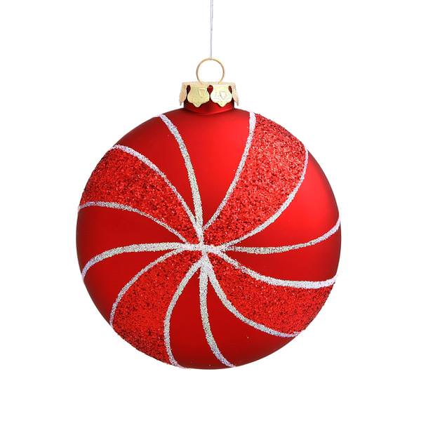 3.75" Red Matte Round Swirl Ornament (3 pack)