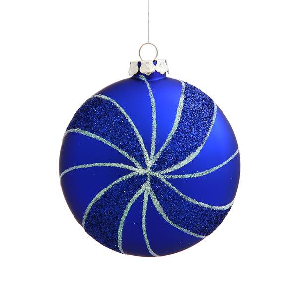 3.75" Blue Matte Round Swirl Ornament (3 pack)