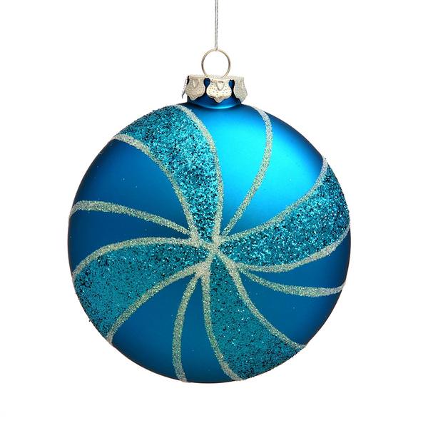 3.75" Baby Blue Matte Round Swirl Ornament (3 pack)