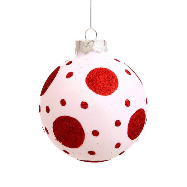 3" White / Red Dot Ball Ornament (4 pack)