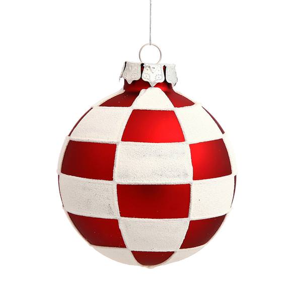 3" Red / White Check Ball Ornament (4 pack)