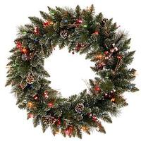 Vickerman 30" Artificial Snow Tip Pine 50 Multi-Color DuraLit Miniature Lights with Berries, Vines and Pine Cones