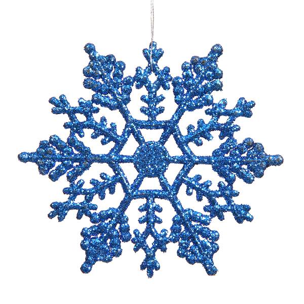 4" Blue Glitter Snowflake Ornament (24 pack)