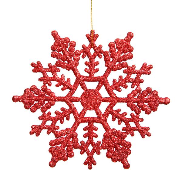 4" Red Glitter Snowflake Ornament (24 pack)
