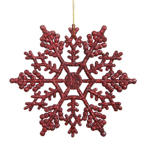 4" Burgundy Glitter Snowflake Ornament (24 pack)