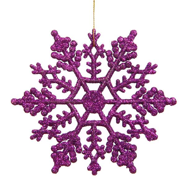 4" Purple Glitter Snowflake Ornament (24 pack)
