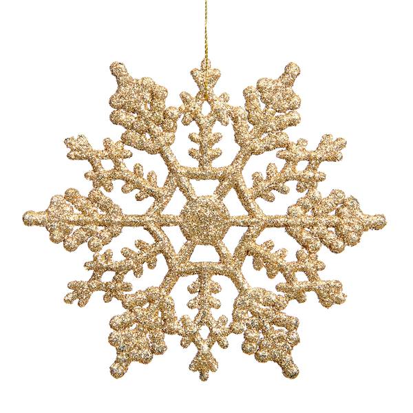 4" Gold Glitter Snowflake Ornament (24 pack)