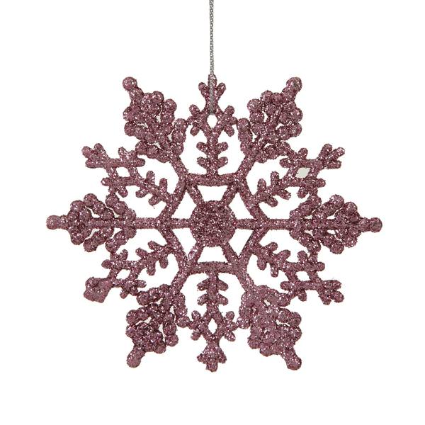 4" Pink Glitter Snowflake Ornament (24 pack)