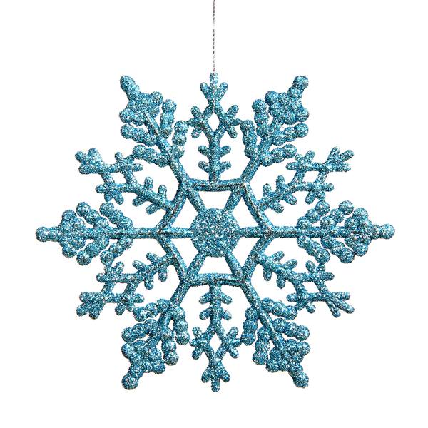 4" Turquoise Glitter Snowflake Ornament (24 pack)