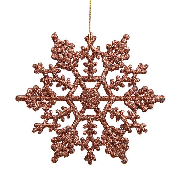 4" Mocha Glitter Snowflake Ornament (24 pack)