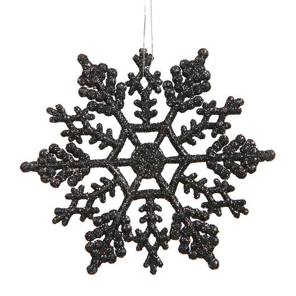 4" Black Glitter Snowflake Ornament (24 pack)
