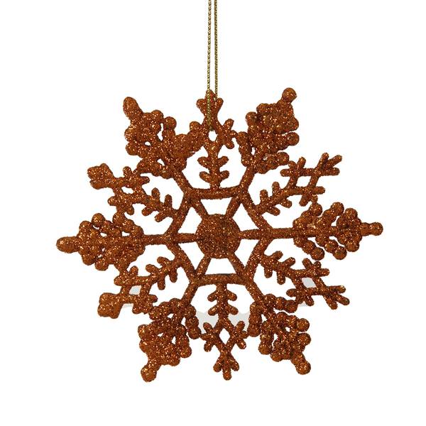 4" Burnished Orange Glitter Snowflake Ornament (24 pack)