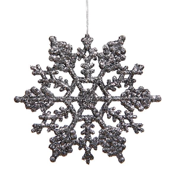 4" Pewter Glitter Snowflake Ornament (24 pack)
