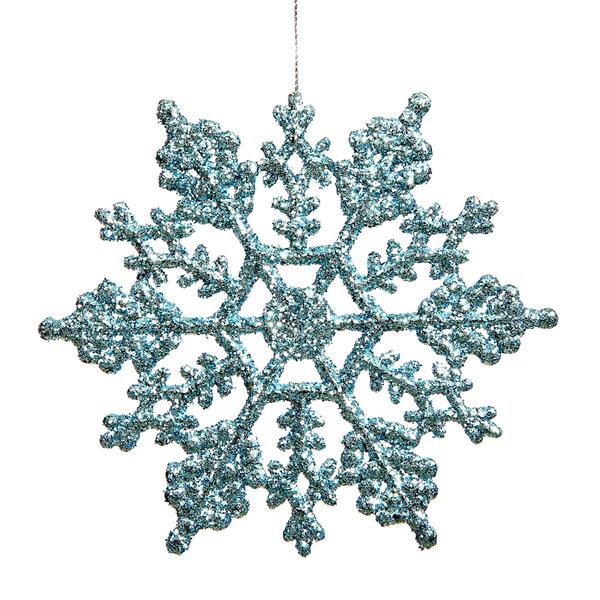 4" Baby Blue Glitter Snowflake Ornament (24 pack)