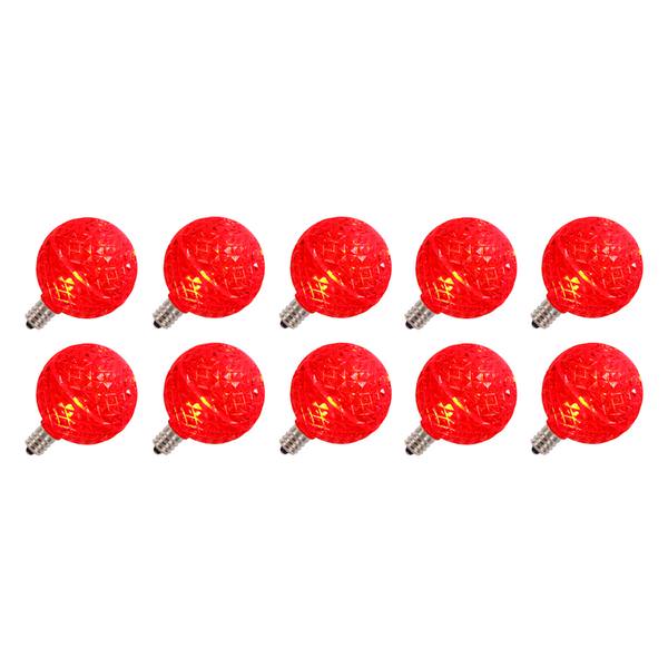 G50 Candelabra Screw Base Red LED Faceted (10 pack)