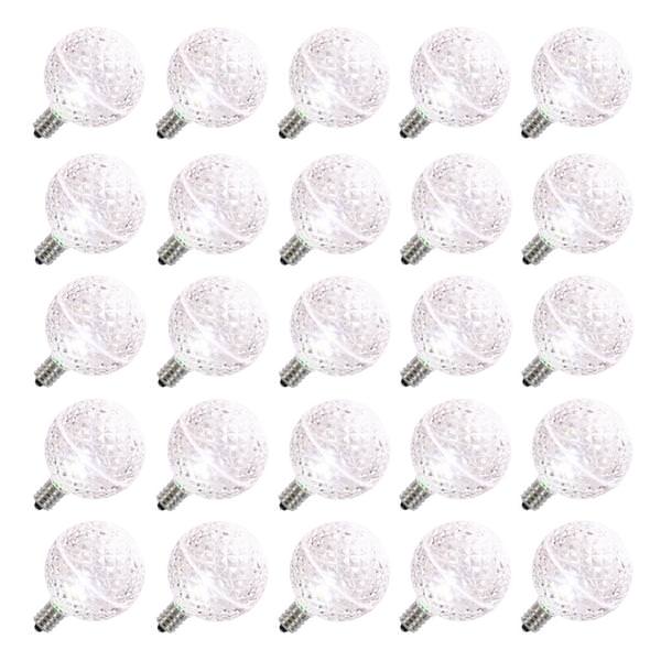 G50 Candelabra Screw Base Pure White LED Faceted (25 pack)