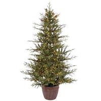Vickerman 6' x 46" Artificial Nevis Pine Potted 300 Clear Lights with Cones and Berries