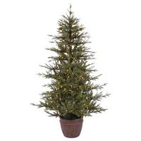 Vickerman 6' x 46" Artificial Nevis Pine Potted 300 Warm White Italian LED Lights with Cones and Berries