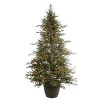 Vickerman 6' x 46" Artificial Nevis Pine Potted 300 Multi-Color Italian LED Lights with Cones and Berries