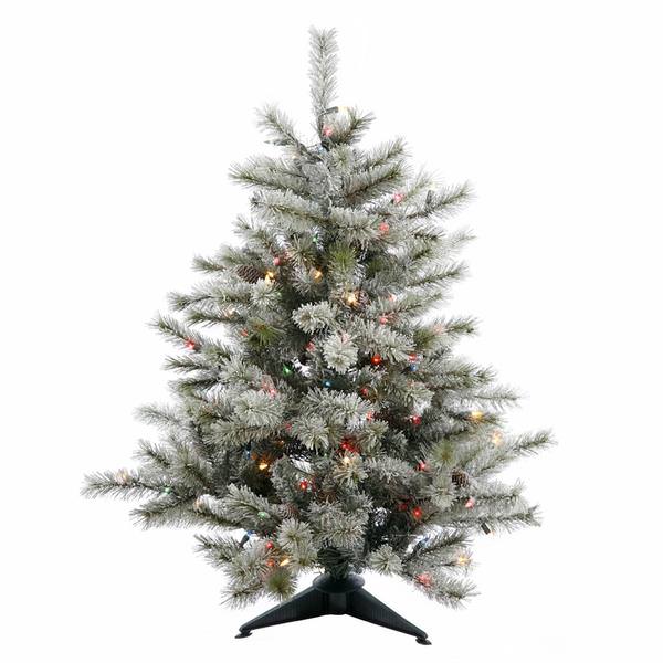 3.5' x 35" Artificial Lightly Frosted Sartell 150 Multi-Color Lights